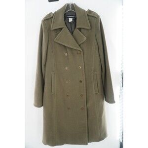 Sandro Paris Double-Breasted 100% Wool Coat Olive Green Chic Parisian Coat Sz 10
